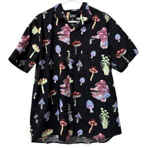 Super Massive Men Size XL Button Down Shirt Mushroom Trippy Psychedelic Retro